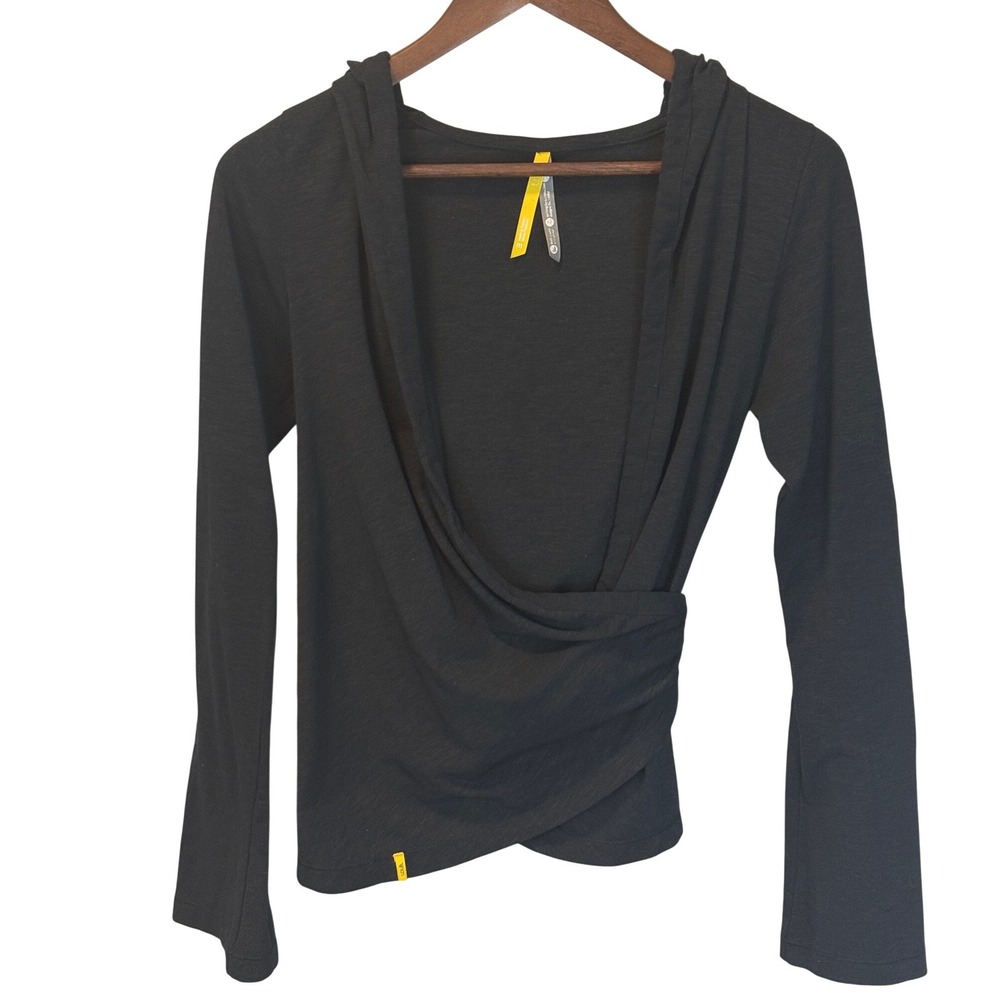 Lole Wool Blend Black Active Wrap Cardigan with Drawstring Hood-Side Size Medium